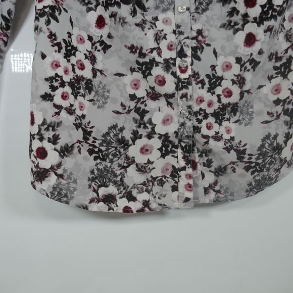 Talbots Long Sleeve Roll-Tab Blouse Gray Floral Full Button Collared Shirt Small - Picture 9 of 12